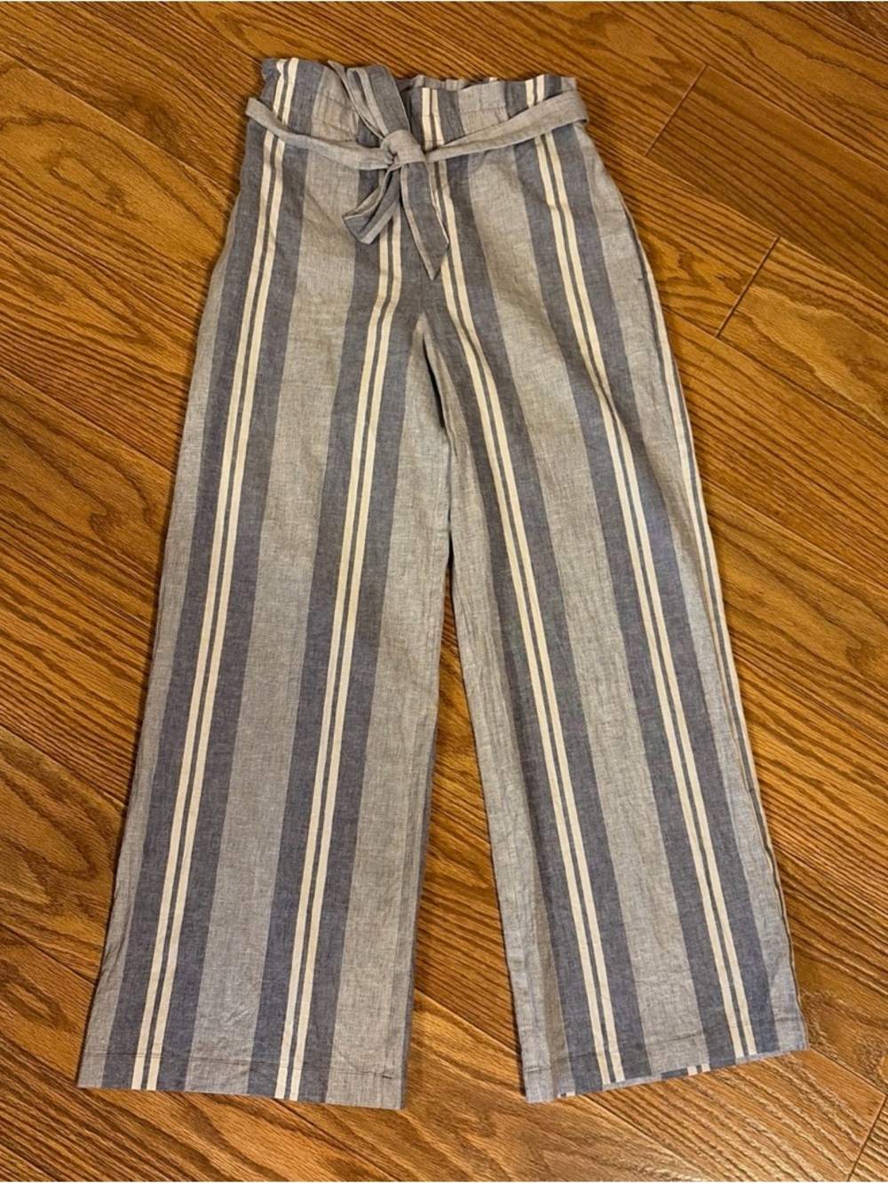 Express High Rise Wide Leg Pants Size Small Linen Blend Blue Striped Boho Beach